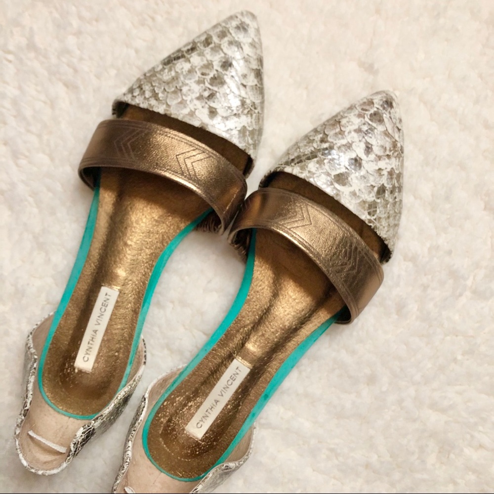 Cynthia Vincent Snakeskin Eloise Leather Flats